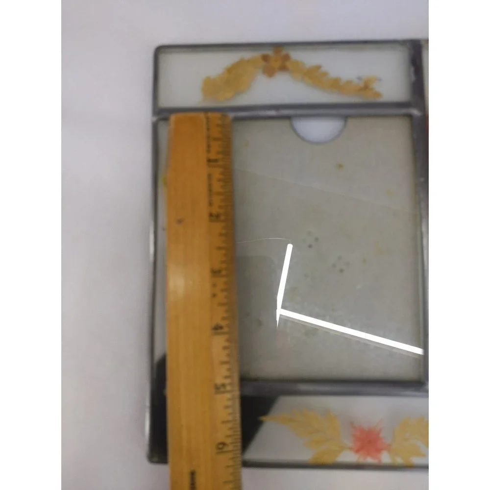 Vintage Stained Glass Picture Frame Clear Pressed Dried Flowers Leaded Metal